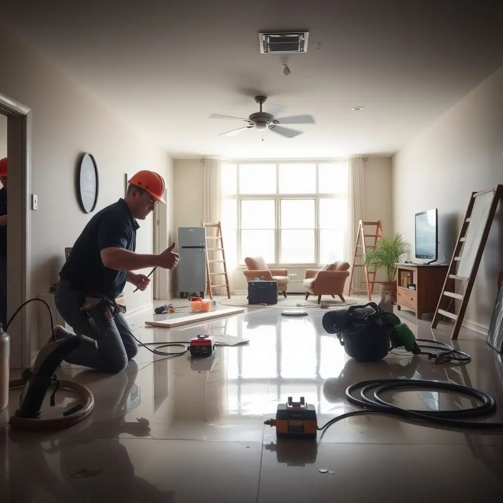 A professional moisture meter showing dry readings on a restored hardwood floor in Waukee